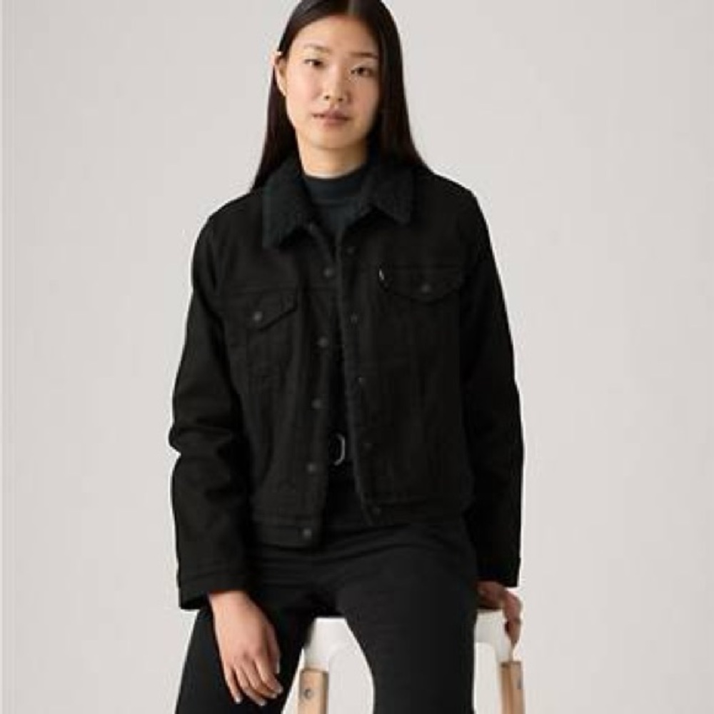 Levi's Women's Black Jean Jacket with Sherpa Collar